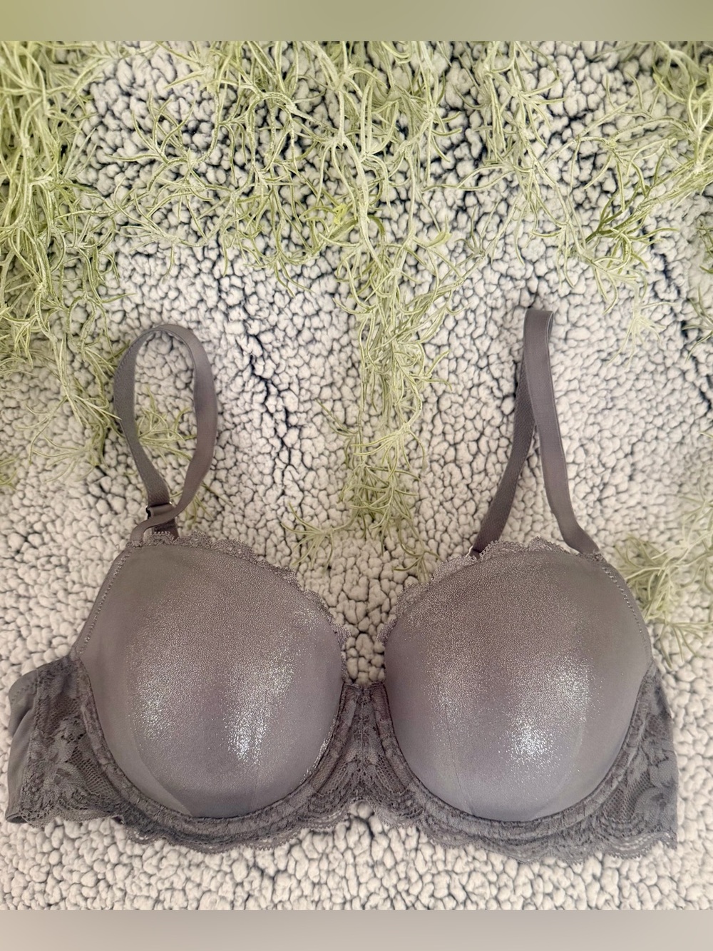 Victoria's Secret Shimmery Gray Lace T-Shirt Bra